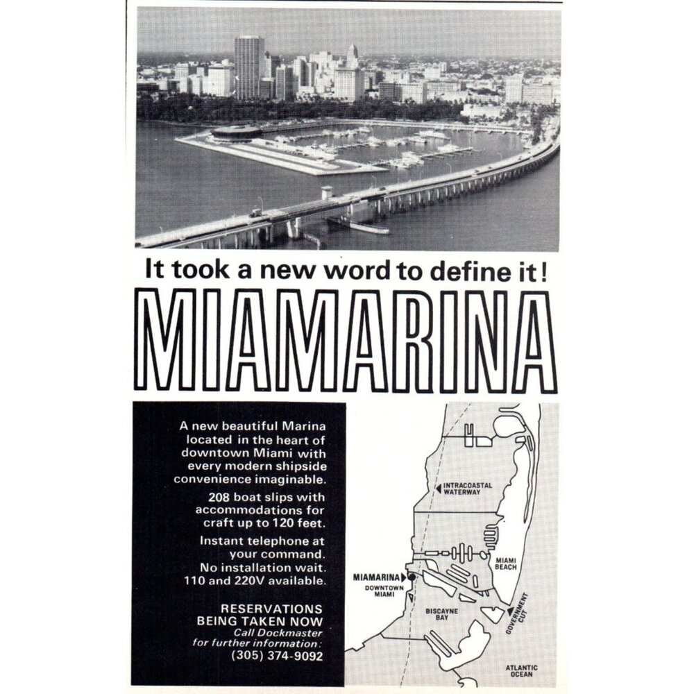 1971 Miami Marina Miamarina Biscaayne Bay Vintage Print Ad 70s Real Estate Art